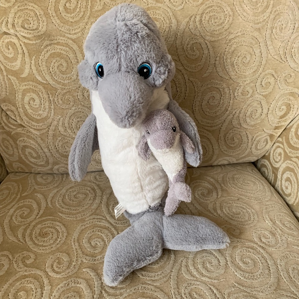 Gray Mama and Baby Dolphin 17”